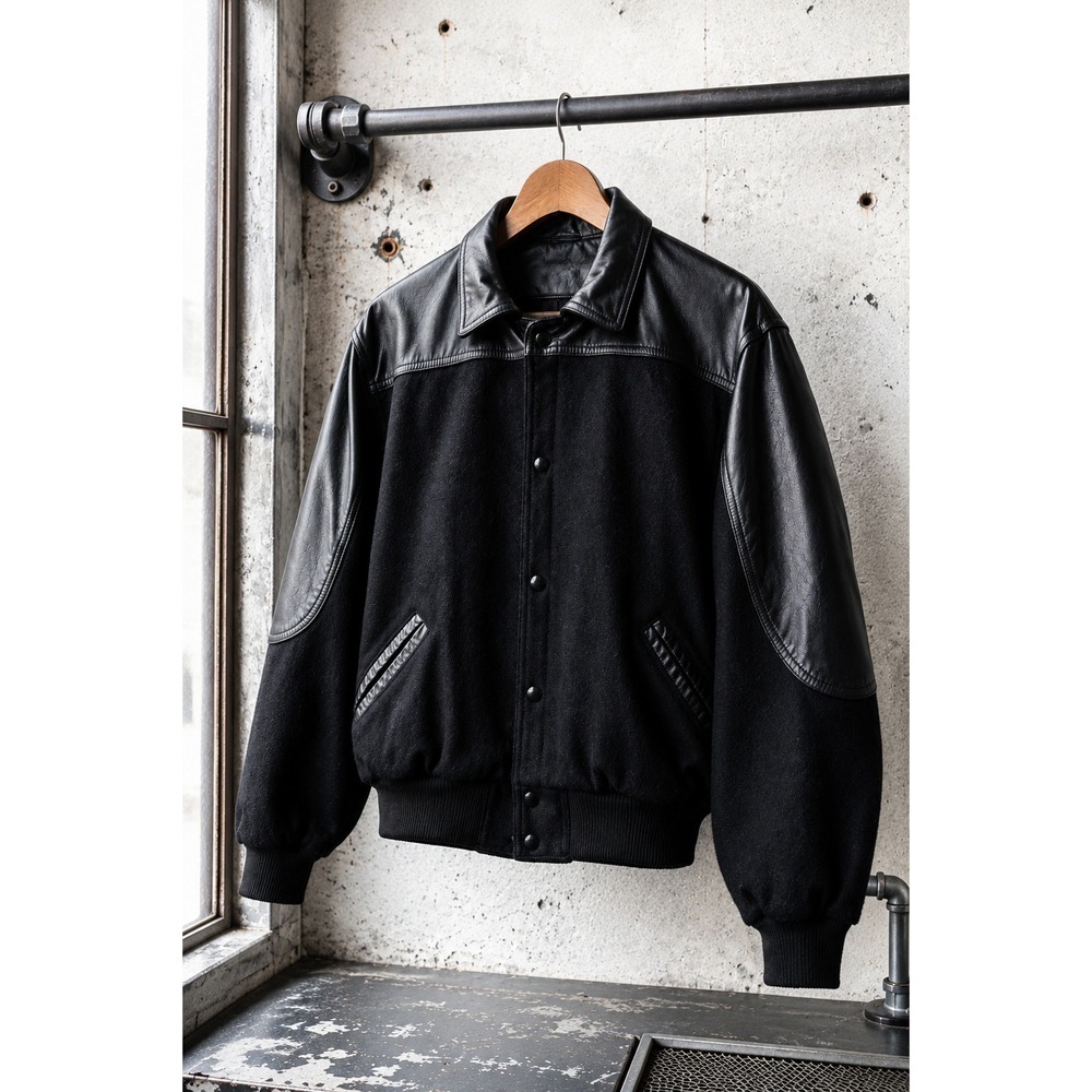 Vintage 90s Dad Leather Wool Bomber Jacket Cropped Oversized Normcore Canada